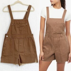 We Wore What Brown Pinstripe Short Overall Sz M